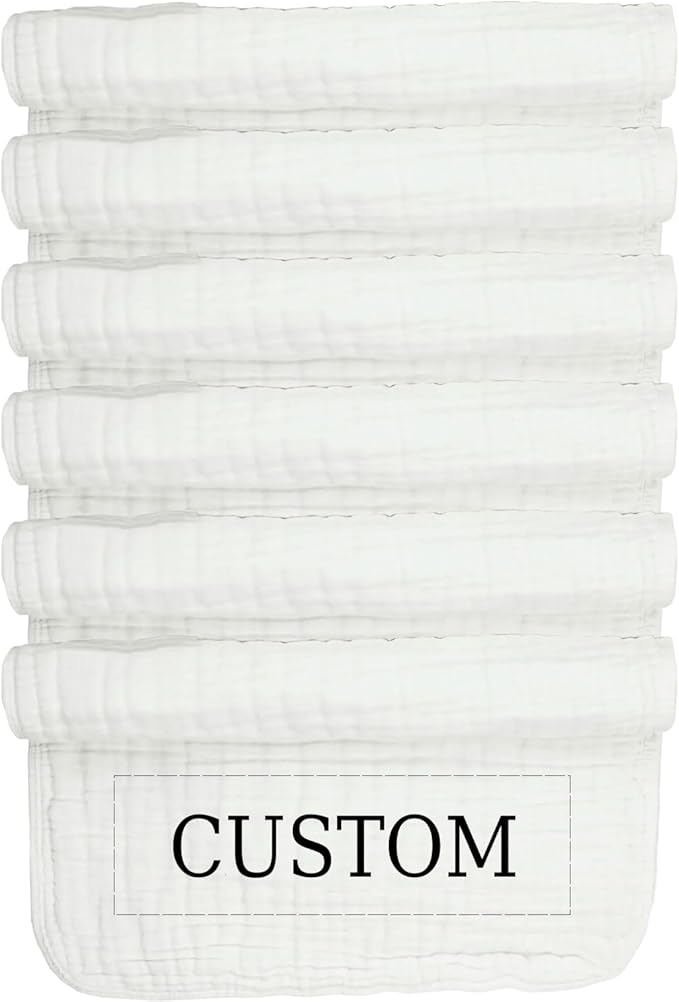 Personalized Muslin Burp Cloth with Embroidered Name For Baby Boy & Girl 6-Layer 100% Cotton Burping Cloths for Babies, Soft & Plush Newborn Spit Up Rags, Infant Towels for Milk Spit Up (White)