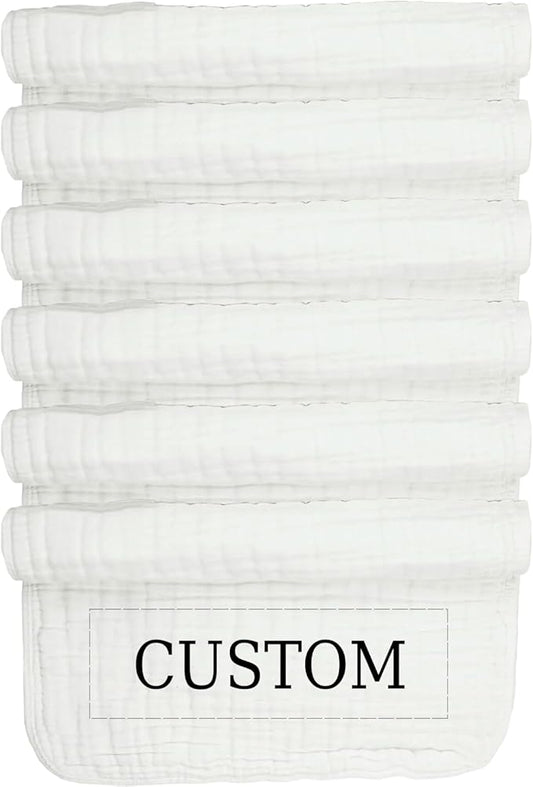 Personalized Muslin Burp Cloth with Embroidered Name For Baby Boy & Girl 6-Layer 100% Cotton Burping Cloths for Babies, Soft & Plush Newborn Spit Up Rags, Infant Towels for Milk Spit Up (White)