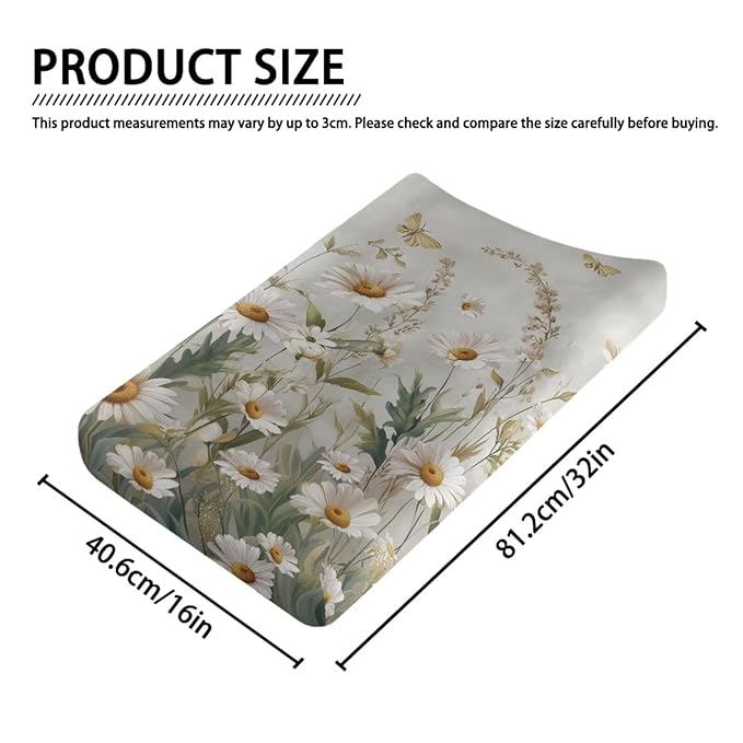 Daisy Print Changing Pad Cover for Baby Soft Diaper Change Table Covers with Elastic Edge Washable Changing Pads Liners for Newborn Fashion Nursery Decor