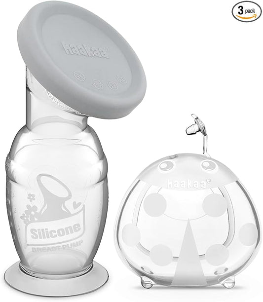 haakaa 150ml Manual Breast Pump with Leakproof Silicone Lid and 75ml Wearable Ladybug Breast Milk Collector Combo New Breastfeeding Gift