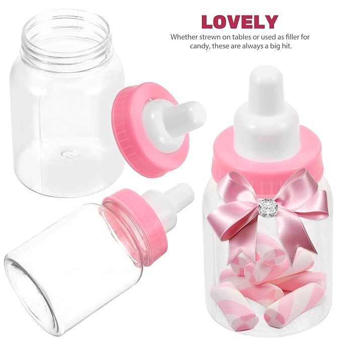 FOMIYES 12Pcs Pink Small Baby Bottle Candy Boxes for Baby Shower Favors, Table Decor, and Party Games - Feeder Style Design, 3.34X1.57X1.57 Inches