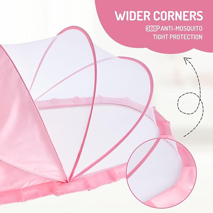 Folding Crib Net Mosquito Net for Baby – Kids Mosquito Netting Mesh Crib Canopy, Crib Blackout Cover with Shade Cover for Toddler Sleeping Outdoors, Travel Portable Baby Bed Tent, Pink, 36x22inch