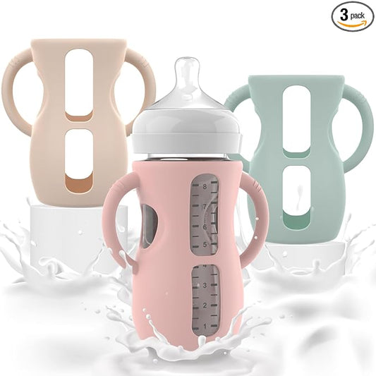 3PCS Philips Avent Glass Bottle Silicone Sleeves with Handles, Compatible with Philips Avent Glass Bottles 8 oz, Suitable for Avent Baby Bottles 8 oz, and Easy to Clean