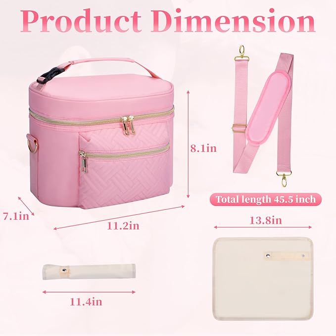 GDNasist Wearable Breast Pump Bag Compatible with Willow/Elvie/Medela/Momcozy, Portable Pumps Carrying Case for Nursing & Working Moms, Pumping Bag with Mat & Shoulder Strap, Pink