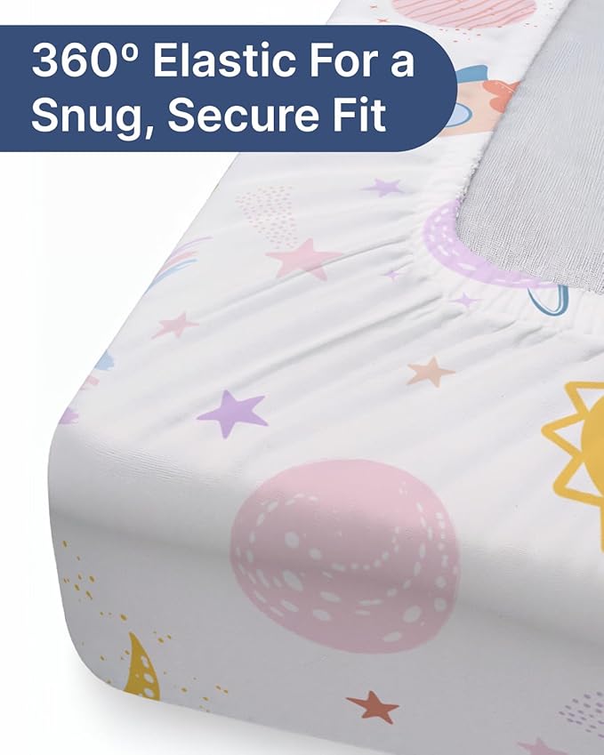 Baby Crib Sheets for Boys & Girls - Pack of 2 Fitted Microfiber Crib Sheets for Standard Crib & Toddler Mattress - Soft, Breathable & Wrinkle Free - Machine Washable, Oeko Tex - 52x28x8in - Space Girl