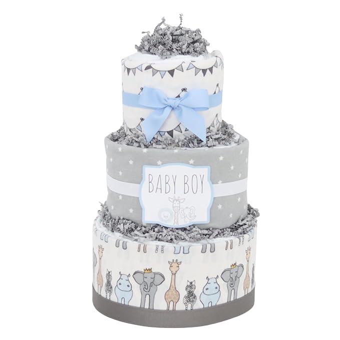 Safari Diaper Cake - Handmade Baby Shower Gift Boy - Baby Blossom Company