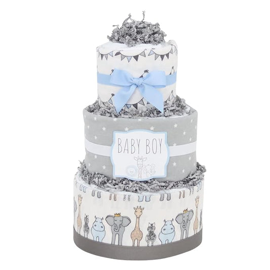 Safari Diaper Cake - Handmade Baby Shower Gift Boy - Baby Blossom Company