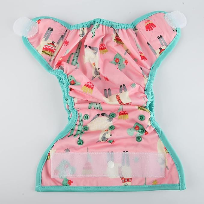 Baby Cloth Diaper Cover Nappy Hook and Loop Double Gusset 6.6lbs to 33lbs (Pink Alpaca) One Size