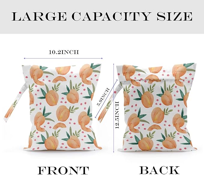 Wet Bag, Wet Dry Bag, Wet Bag for Swimsuit, Travel, Beach, Pool, Diapers, Dirty Yoga Gym Clothes, Toiletries, Makeup Bag, Snack Bag, Waterproof Reusable Fruit Peach Avocado Lemon