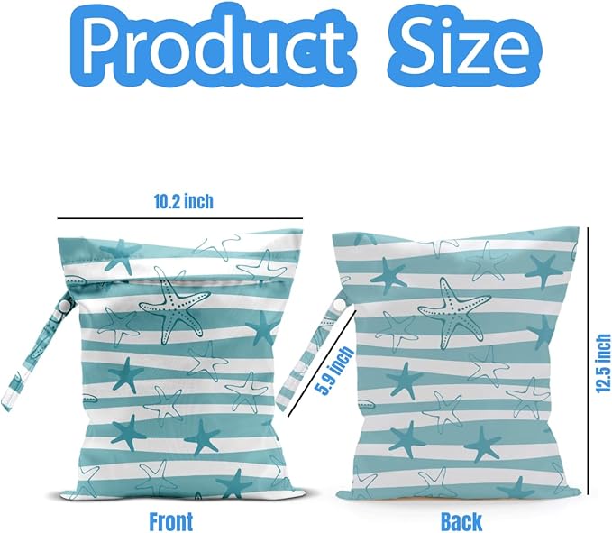 Wet Dry Bag, Wet Bag for Swimsuit, Travel, Beach, Pool, Diapers, Dirty Yoga Gym Clothes, Makeup Bag, Ocean Starfish Summer Vacation Essentials