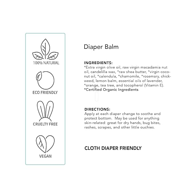 Diaper Balm by Balm Baby – Natural Organic Diaper Rash Cream & Multipurpose Baby Skin Ointment with Organic Calendula, Vegan - Soothing, Healing, Moisturizing – Newborn Cradle Cap