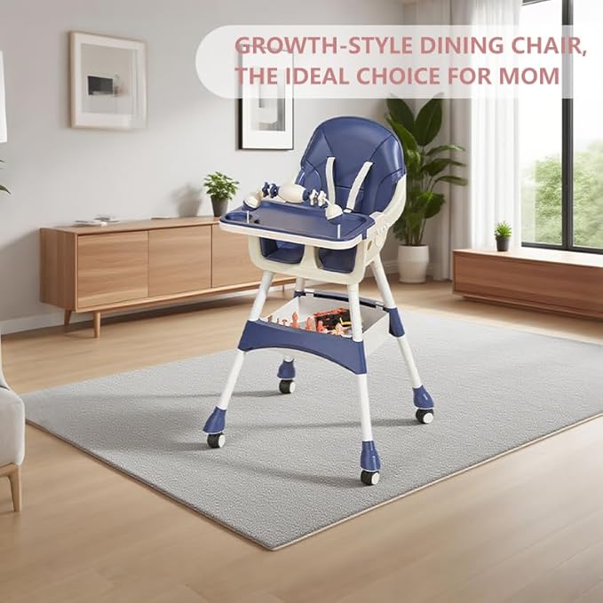 Portable High Chair,High Chairs for Babies and Toddlers,Multi-Use Easy Clean Baby High Chair with Lock Wheels, Comfortable Feeding and Place The Toy Storage Basket uuu