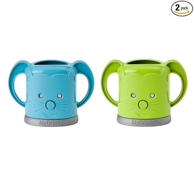 InchBug MyDrinky Pouch Holder No Squeeze, Reusable Drink Holder for Kids, Toddler and Babies | BPA-Free & Squeeze-Proof Cup Holder for Juice Boxes, Food Pouches | Dishwasher Safe, 2-Pack LIME/AQUA
