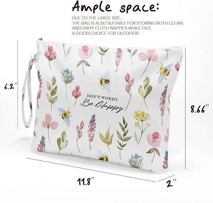 Fokongna Wet Bag Wet Dry Bag Wet Bag For Swimsuit Beach Bag, Don't worry Be Happy Travel Makeup Bag Toiletry Bag Diaper Bag Waterproof Large Capacity for Women Girls Mom Sister Friends Gifts