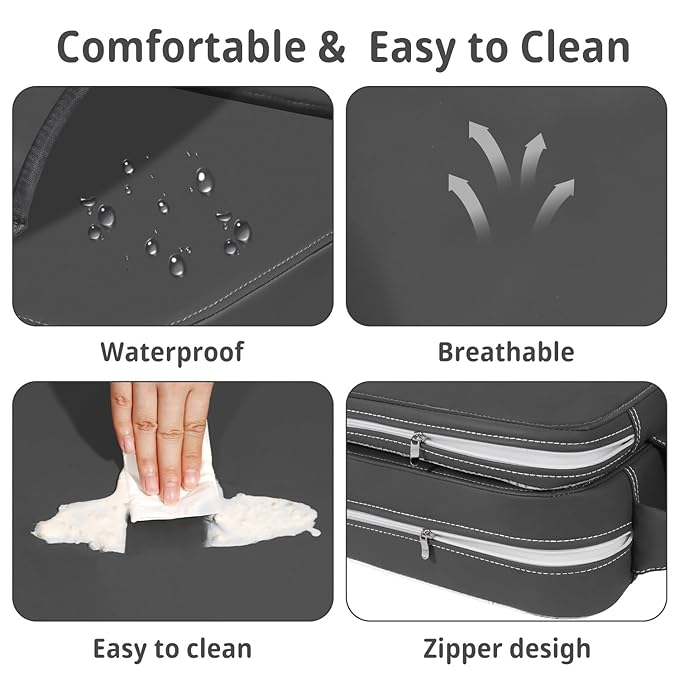 Toddler Booster Seat for Kitchen Chair with Removable Backrest & Adjustable Straps, PU Portable Waterproof & Non-Slip Booster Seat for Dining Table, Travel Child Eating Cushion - Dark Grey