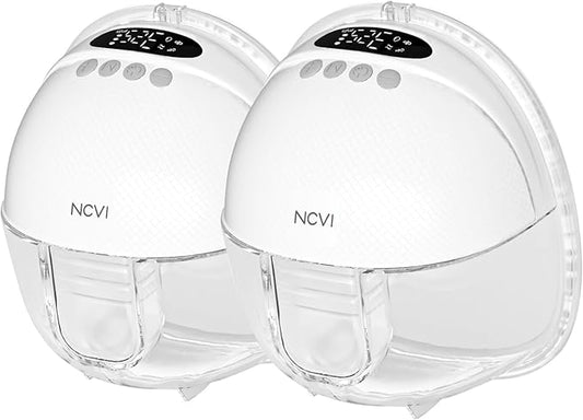 NCVI Hands Free Breast Pump 8131, Wearable Breastfeeding Pump with 4 Modes & 9 Levels, Portable Rechargeable Milk Pump with LED Display, Low Noise & Discreet, 19/21/24 mm Flanges, White