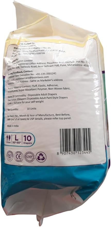 Pant Style Adult Diapers | waist Size (96-137 CM) (38"- 54" inch) 10 hr Absorption | Unisex | Odour Control (Large)