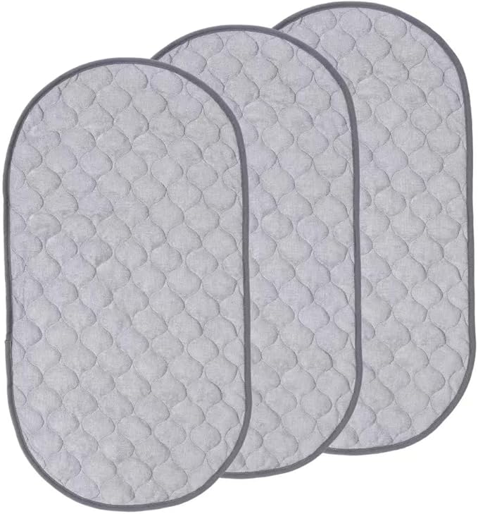 PandaEar 3 Pack Waterproof Changing Pad Liners, Quilted Absorbent Bassinet Liners, Ultra Soft Reusable Portable Changing Table Pad Protection, Machine Washable (Grey 14” x 26”)