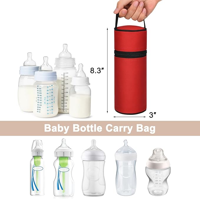 Beautyflier Insulated Baby Bottle Tote Bags, Portable Breastmilk Baby Bottle Cooler Storage, Travel Carrier Bag for Dr. Brown’s Natural Narrow Baby Bottles 2oz, 4oz, 8oz, 9oz (Red)