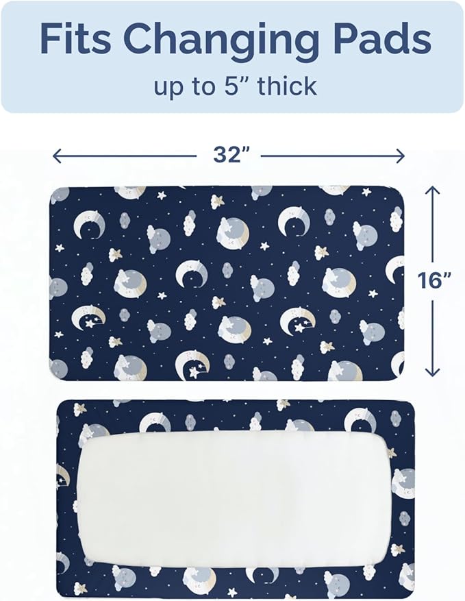 Changing Pad Cover - Pack of 2 Soft Unisex Diaper Change Microfiber Table Sheets - Fits 32"x16" Contoured Pad - Changing Pad Cover for Baby Boys & Girls - Snug, Machine Washable - Oeko-Tex, Dream Sky