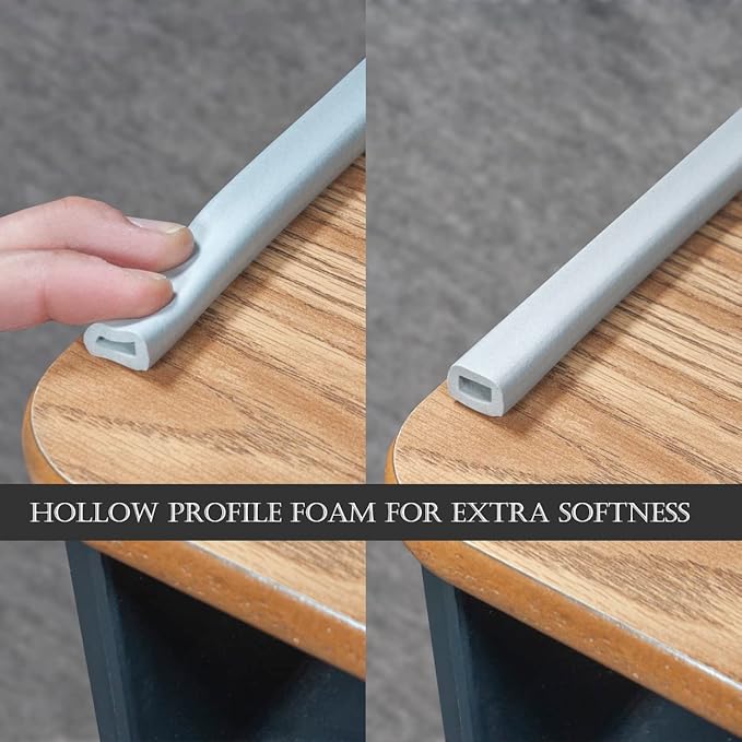 urbanhouse Raised Edge Guard for Kids’ Desks & Tables at School Or Home – Soft Foam Border to Prevent Items from Rolling Off, Adhesive‑Ready, Non‑Toxic, Flexible 6‑FT Strip – Grey