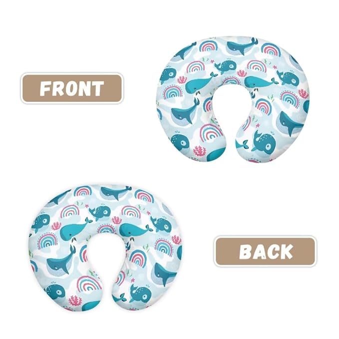 Nursing Pillow Cover for Breastfeeding, Fits Standard Nursing Pillow, Removable Cotton Cover, Blue Whales