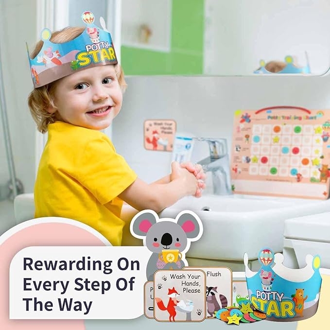 Potty Training Chart with 35 Stickers, 3 Reminder Stickers for Toddlers Boys and Girls - Potty Training Rewards - Zoo Animal