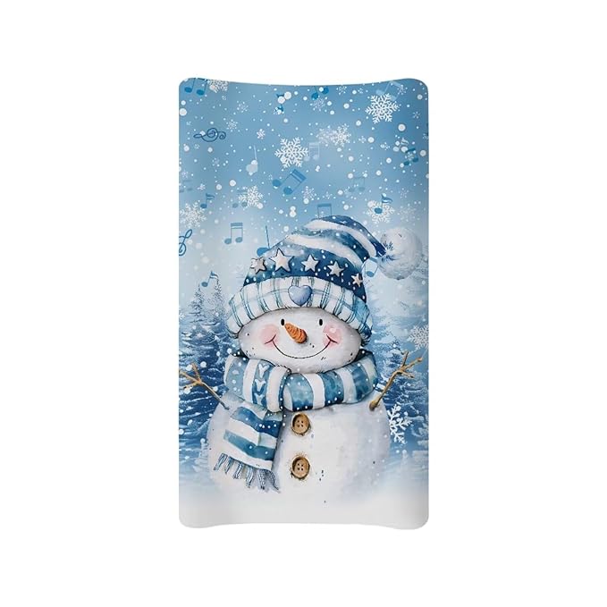 Snowman Changing Pad Cover for Baby Soft Diaper Change Table Covers with Elastic Edge Washable Cradle Mattress Sheets 32"x16" Inch Christmas Decor