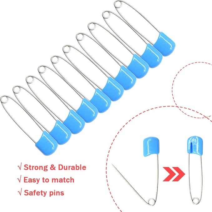 50 PCS Safety Pin 54mm/2.2in Baby Diaper Pins for Cloth Plastic Head Baby Pins for Diapers Stainless Steel Cloth Pins with Locking Closures Nappy Pin for Crafts（DT/Blue）