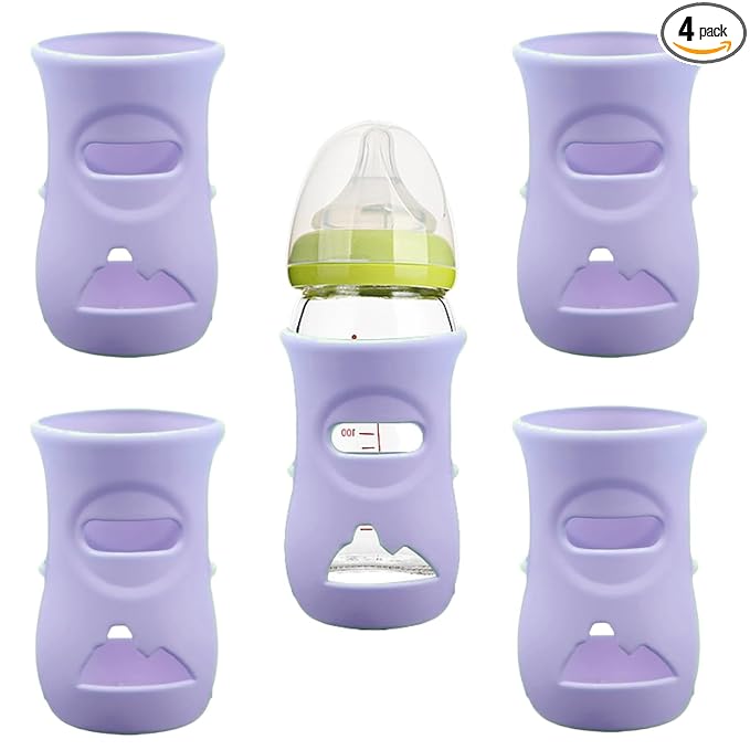 4 Pack Silicone Sleeves for Avent Natural Glass Baby Bottles, Anti Breakage Baby Bottle Holder, Compatible with Philips Avent Glass Natural Baby Bottle, BPA Free (Purple, 8 OZ)