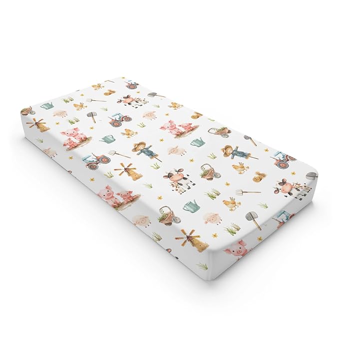 Cartoon Farm Animals Cow Chicken Pigs Sheep Farm Life Tractor Baby Changing Pad Cover,Unisex Farm Nursery Diaper Changing Table Pad Mat Sheet for Boys Girls-16x32