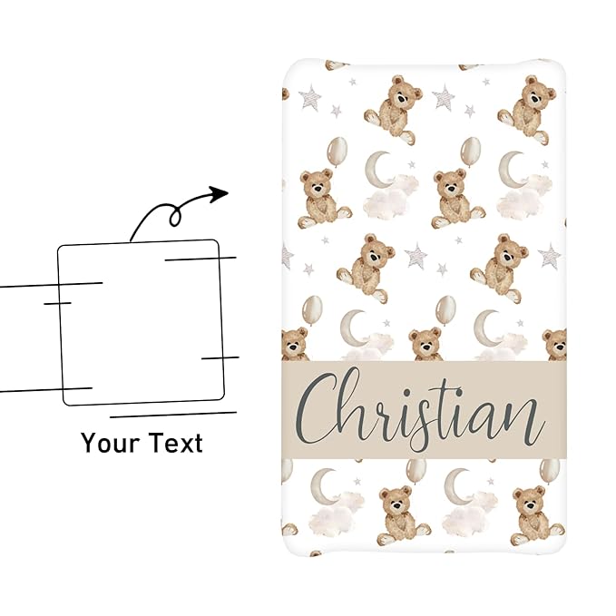 Personalized Baby Changing Pad Cover - 2 Piece Bear Pattern Baby Pee Pad Cover Nursery Bedding with Name, Portable Diaper Changing Pad Gifts for 0-6 Years Infant