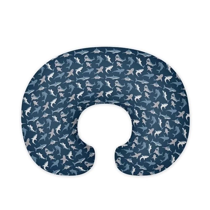 Blue Shark Print Nursing Pillow Cover for Baby Girl, 1 Pack Soft Removable Breast Feeding Pillow Cover, Cotton Nursing Pillow Cases Fit Standard Nursing Pillow