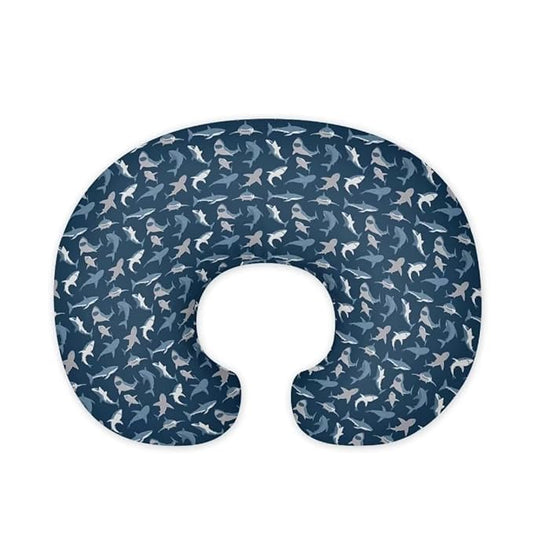 Blue Shark Print Nursing Pillow Cover for Baby Girl, 1 Pack Soft Removable Breast Feeding Pillow Cover, Cotton Nursing Pillow Cases Fit Standard Nursing Pillow