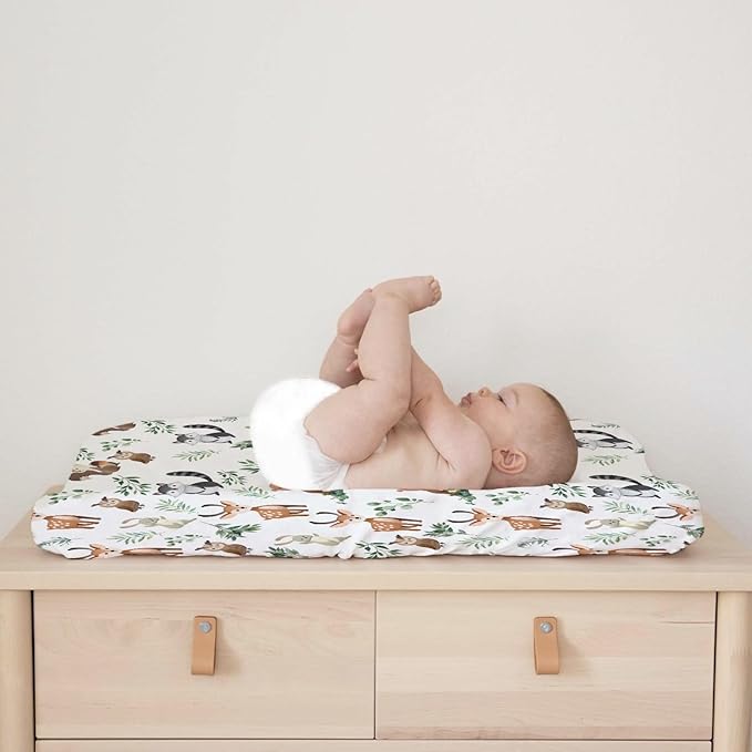 Cute Animals Boho Leaves Baby Changing Pad Covers Cute Bear Deer Owl Bunny Raccoon Squirrel Change Table Cover for Boys Girls Soft Stretch Fitted Diaper Changing Mat Sheets 32''x16''