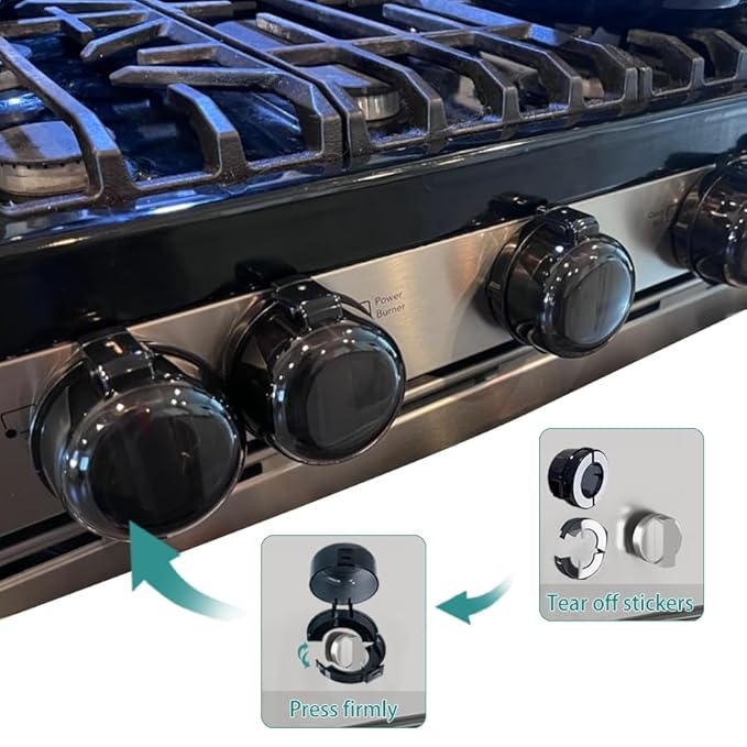 Stove Knob Safety Covers & Gas Stove Knob Locks - Childproof Oven Lock 5 Pack, Heat-Resistant ABS Stove Locks Child Safety Universal Fit Knob Covers