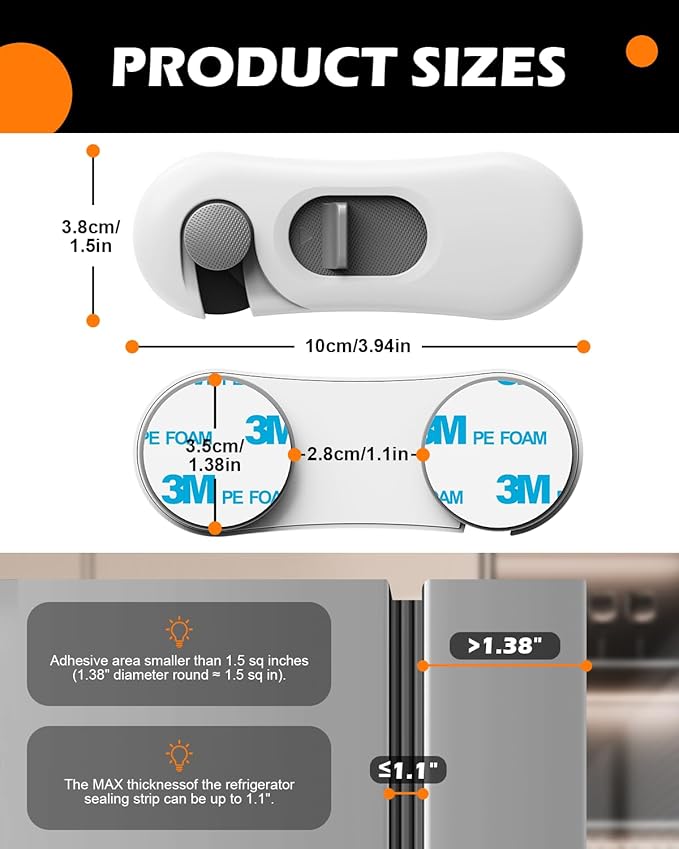 Fridge Lock, 5PCS Upgraded Child Proof Refrigerator/Fridge/Freezer/Oven/Cabinet/Drawer Door Locks for Toddlers and Kids, Durable ABS with Adhesive Backing, No Tools Need or Drill, White