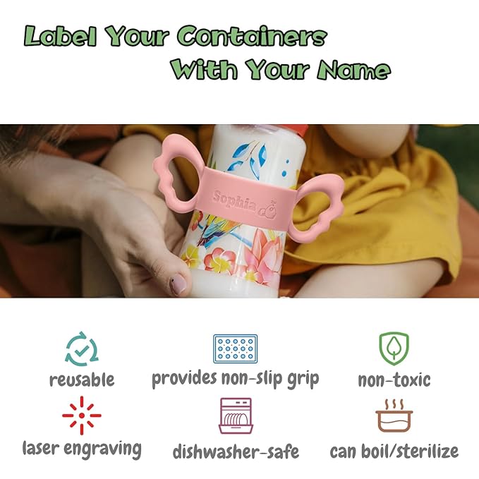 Personalized Water Bottle Name Bands, Custom Silicone Baby Bottle Labels for Daycare Reusable, Laser Engraving Bottle Name Tags, Customized Kids Cups Grip Straps Waterproof