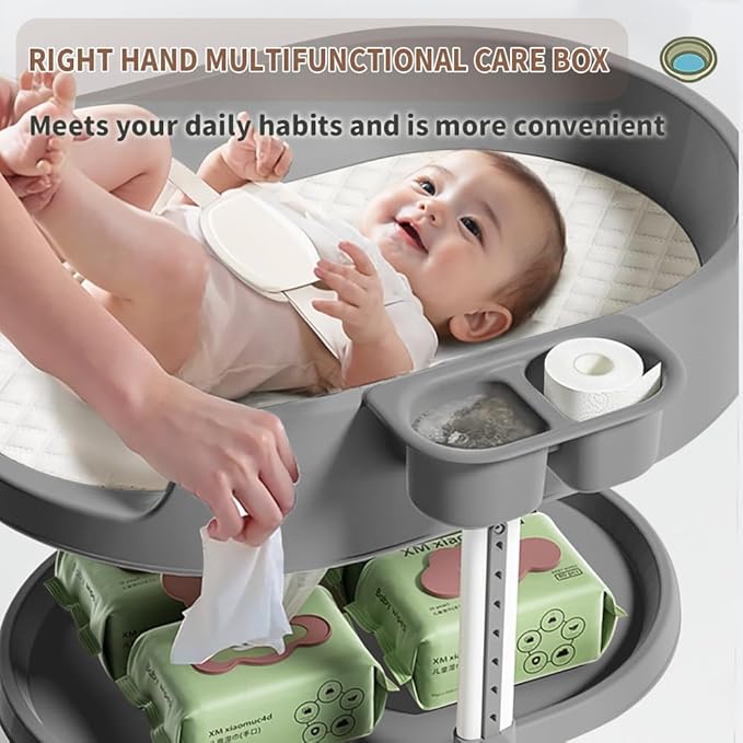 Diaper Changing Station, Portable Changing Table for Baby, Diaper Changing Table with Storage Drawers, Waterproof Baby Changing Station with Wheels and Adjustable Height for Newborn Infant (Grey)