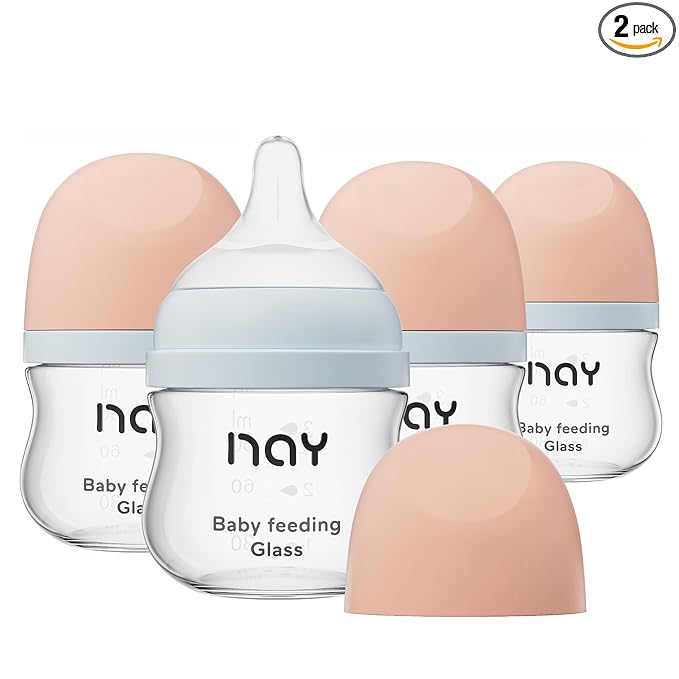 yanyoyo Natural Glass Baby Bottle Wide Neck, Newborn Anti-Colic Baby Bottle, Clear, 3oz(Pack of 4), Includes 4Pcs Slow Flow Nipple(SS), 0 Months+