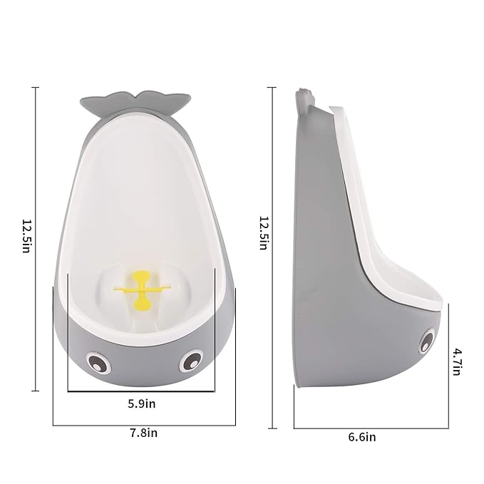Whale Potty Training Urinal for Boys with Funny Aiming Target , Toddler Boy Toilet Pee Trainer - Gray