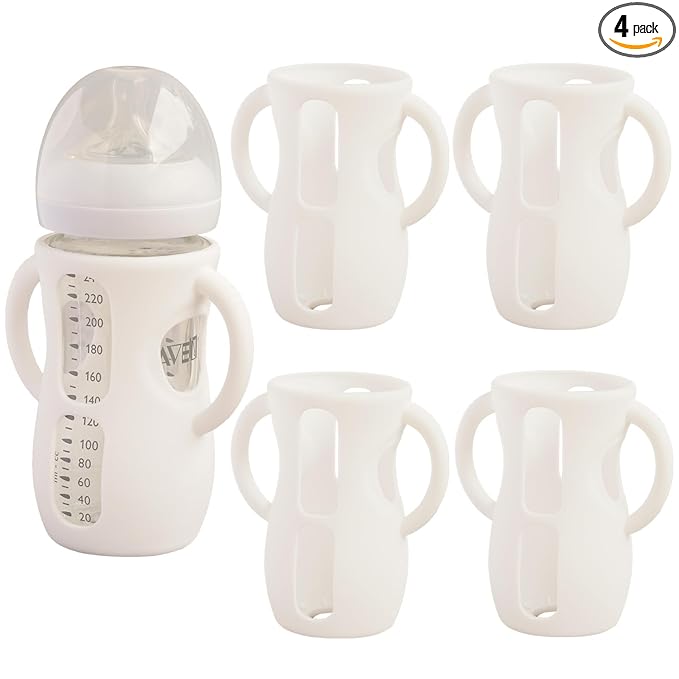 4 Pack Silicone Sleeves for Avent Natural Glass Baby Bottles, Anti Breakage Bottle Holder, Compatible with Philips Avent Glass Natural Baby Bottles (4 White, 8 OZ)