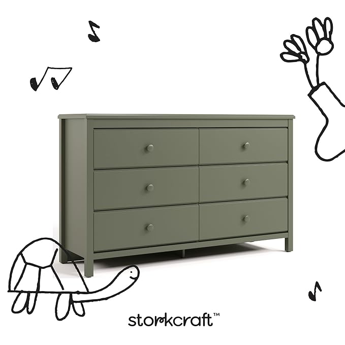 Storkcraft Alpine 6-Drawer Dresser (Olive) – GREENGUARD Gold Certified, Green Dresser for Bedroom, Kids & Nursery Storage Drawers, Safety Interlocking Drawers, Pre-Installed Tracks, Kids Bedroom