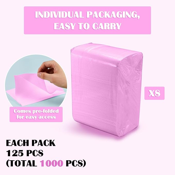 Mixweer 1000 Pcs Baby Disposable Changing Pads 13 x 18 Inch Quick Absorb Pink Diaper Changing Table Pads Sanitary Liners Soft Waterproof for Baby Child Adult Pets Travel Change Stations
