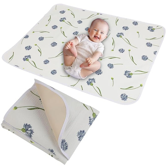 Baby Diaper Changing Pad, 19.7"x25.6" Waterproof Changing Pad Liners with 100% Muslin Cotton Front Top and Leather Back, Soft and Absorbent Portable Changing Mat for Travel, Changing Station
