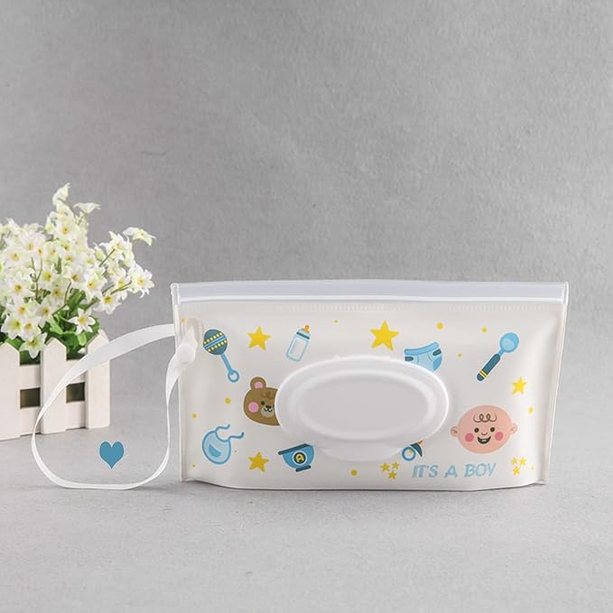 Baby Wipes Dispenser, 4 Pack Reusable Baby Wipe Holder Box, Refillable Baby Wipes Container Travel Wet Wipes Case with Reusable Wipes Pouch for Home