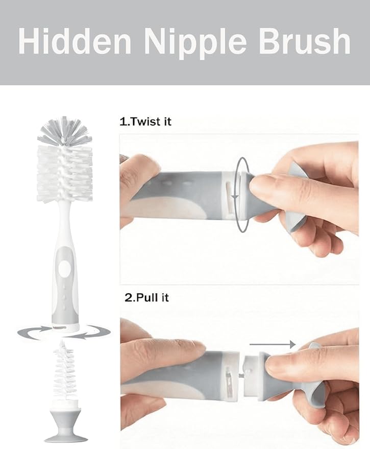 5 in 1 Cleaning Brush Set, Anivona Bottle Brush Cleaner, Multifunctional Cleaning Brush, Water Bottle Brushes for Cleaning Home, Cleaning Baby Bottles, Home Kitchen Cleaning Tools, BPA-Free (Grey)
