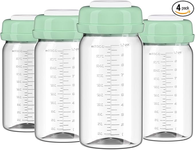 4pcs Breast Milk Storage Bottles 10oz/300ml Compatible with Spectra S1 S2 9 Plus,Motif Luna/Ameda MYA/Bellababy Pumps, Wide-Neck Collection Bottle Container for Momcozy 22oz Portable Cooler