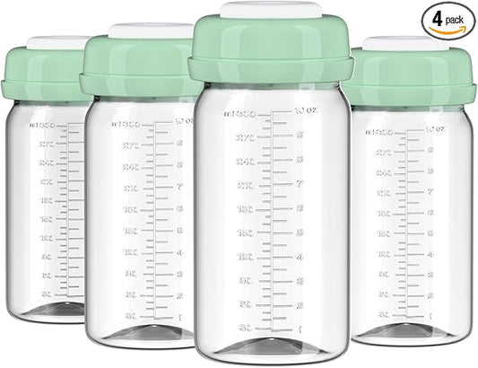 4pcs Breast Milk Storage Bottles 10oz/300ml Compatible with Spectra S1 S2 9 Plus,Motif Luna/Ameda MYA/Bellababy Pumps, Wide-Neck Collection Bottle Container for Momcozy 22oz Portable Cooler