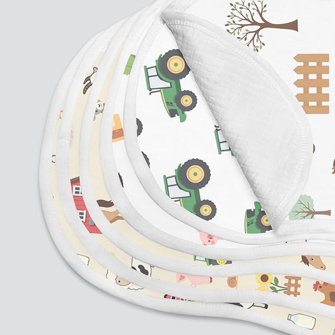 6 Pack Farm Burp Cloths Baby Boys Girls with Farm Animals Pattern, Large Cotton Burp Rags for Newborns Gifts Nursery Decor Extra Soft and Absorbent 9.8X19.6inches